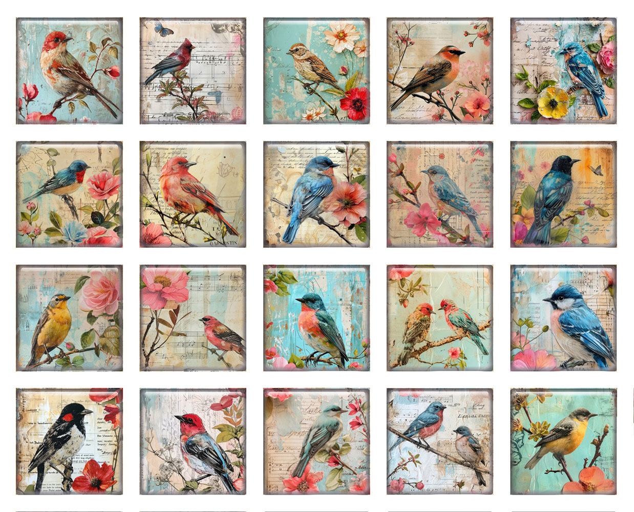 Vintage Collectible Item - Random Mixed Round/Oval/Square Vintage Bird Flower