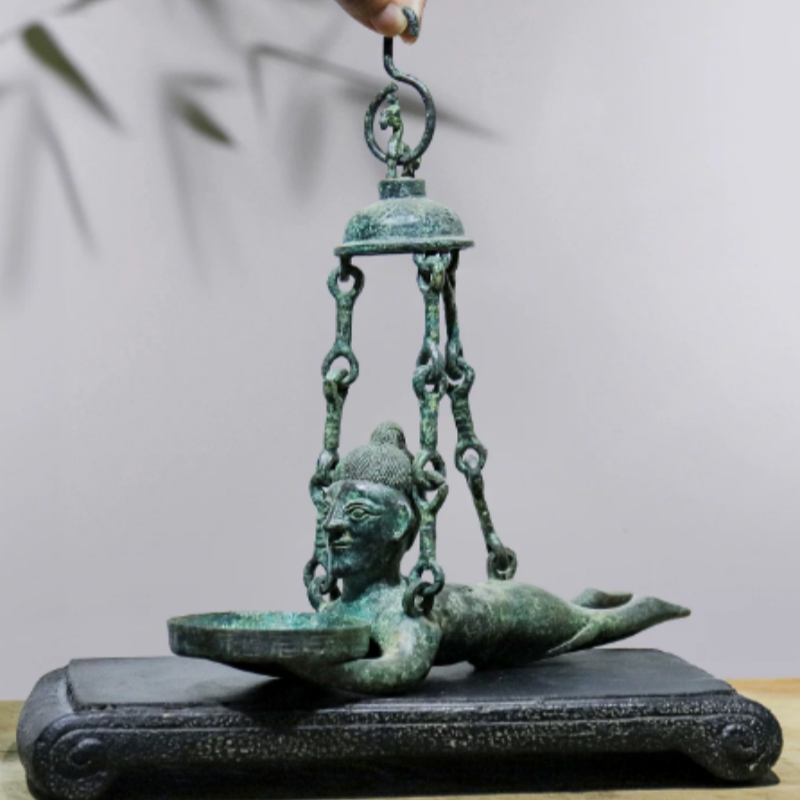 Collectible Vintage Lamps - Vintage Bronze Figurative hanging Light -
