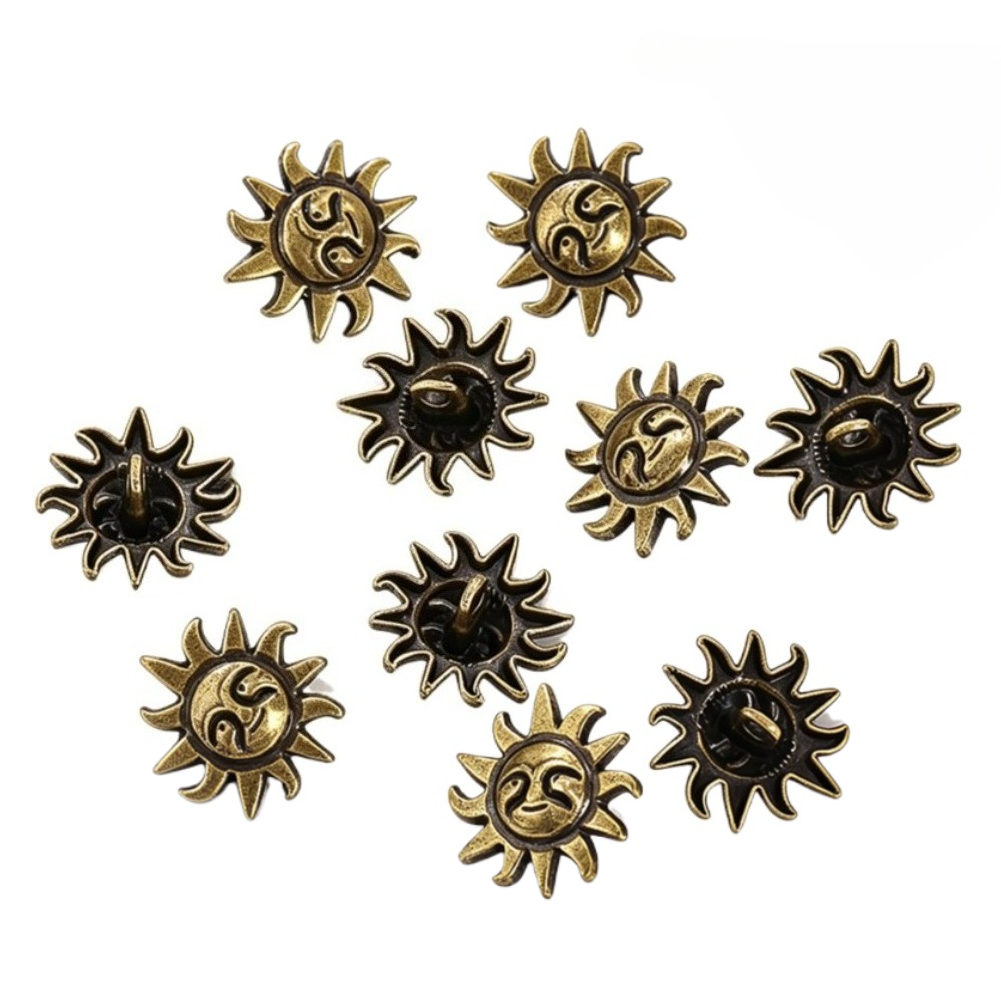 Vintage Collectible Buttons - 10pcs Metal Celestial Sun Face Buttons