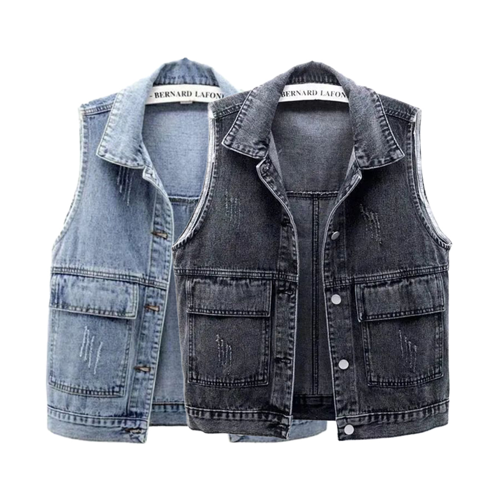 Vintage Collectible Buttons - Denim Frayed Vintage Sleeveless Loose Single