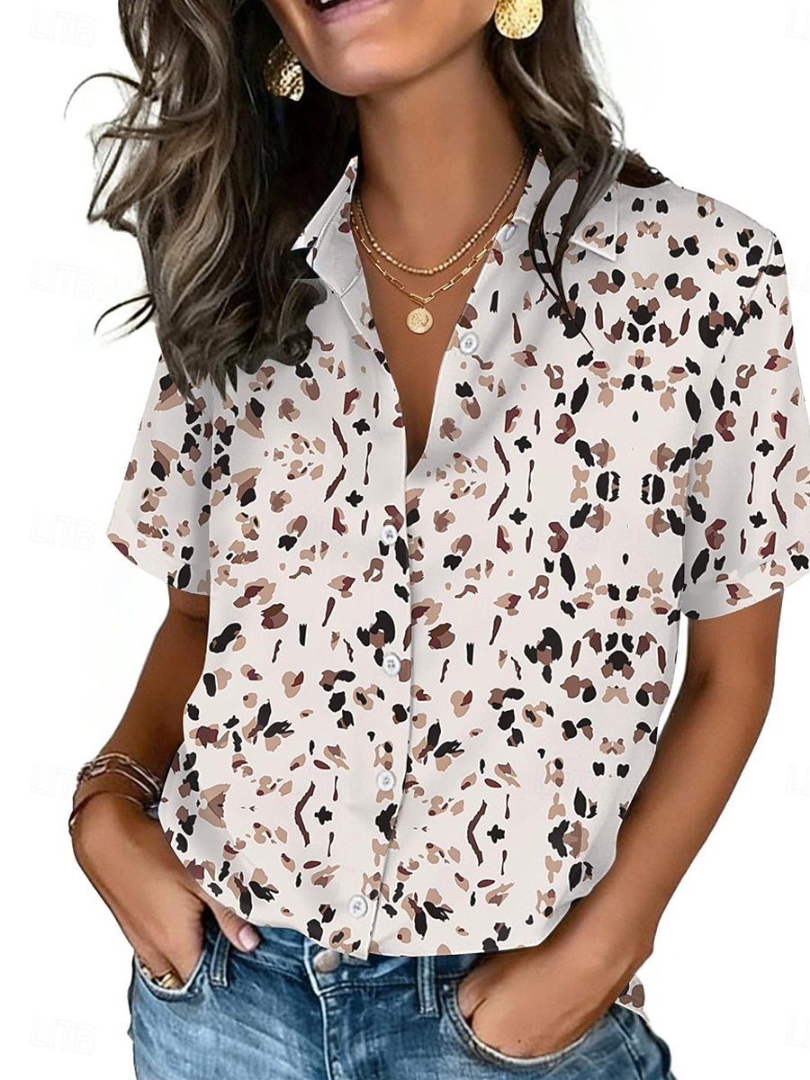 Women's Dot Print Lapel Shirt  - Vintage Collectible Buttons review and price
