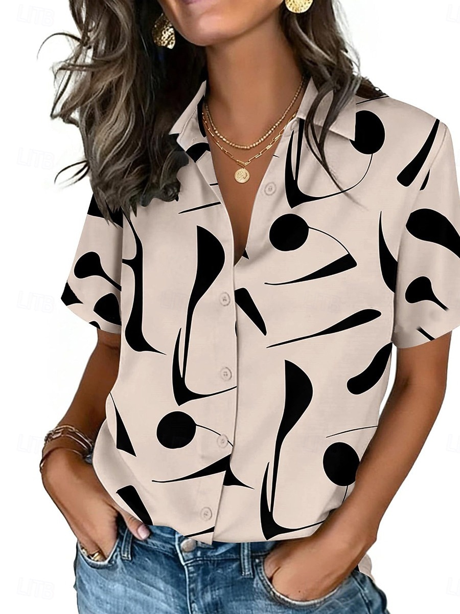 Women's Dot Print Lapel Shirt  - Vintage Collectible Buttons review and price